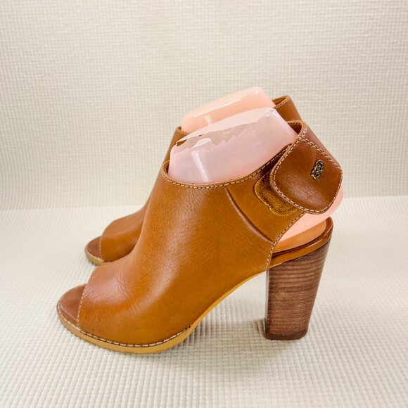 Cole Haan Womens Block Heel Cut Out Peep Toe Booties Brown Leather Size 6 B - Picture 7 of 14